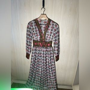 Vintage Toni Todd Maxi‎ Dress Grey with Hot Pink Floral